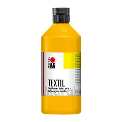 Abbildung von Marabu 17160075021 Textil Stoffmalfarbe für helle Stoffe, Mittelgelb 500 ml, Druckfarbe auf Wasserbasis, waschbeständig bis 60C, Fixierung durch Bügeln o. Backofen