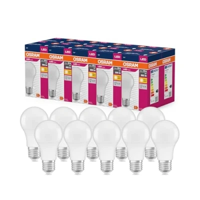 Abbildung von OSRAM LED Star Value Classic A60 Lampe für E27 Sockel, Birnenform, FR, 806 Lumen, warmweiß (2700K), Ersatz herkömmliche 60W Glühbirnen, nicht dimmbar, 10er Pack, White