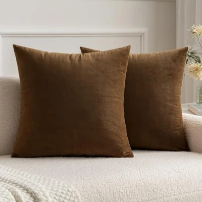 Abbildung von MIULEE 2er Set Samt Soft Solid Dekorative Quadrat Wurf Kissenbezüge Kissen Fall für Sofa Schlafzimmer Schokoladenbraun 16 x Zoll 40x40 cm