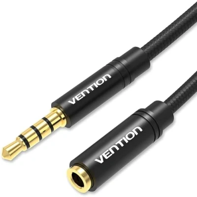Abbildung von VENTION 3,5mm Audio Mikrofon Verlängerungskabel, TRRS Stecker Buchse, Stereo Audiokabel, Nylon Geflecht, für Headset/TV/Notebook/Nintendo (1,5 m)