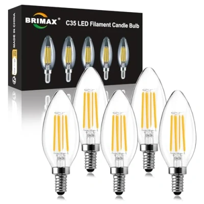 Abbildung von BRIMAX E14 Kerzen Led Dimmbar Glühbirne Warmweiss 2700K 4W Leuchtmittel (ersetzt 40 Watt) C35 Lampe 380lm AC230V Glass Ersatzbirnen für Kronleuchter Tischlampen Wandlampen 5er Pack