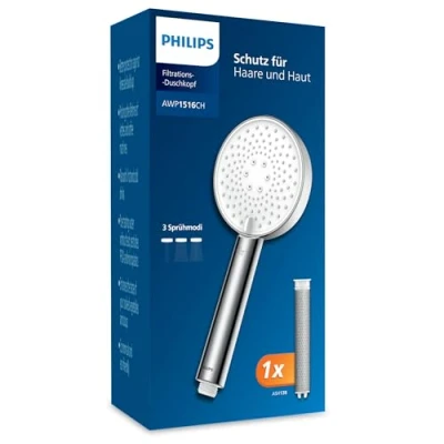 Abbildung von Philips Duschkopf mit Filter, entfernt effektiv Chlor und andere große Partikel, drei Sprühmodi, druckverstärkendes Design, 1 Monat Filterkapazität