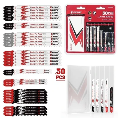 Abbildung von EZARC Stichsägeblatt Set 30tlg mit Aufbewahrungskoffer, T Schaft Stichsägeblätter aus CRV/HSS zum Schneiden von Holz, Kunststoff und Metall