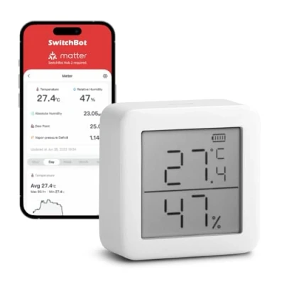 Abbildung von SwitchBot Thermometer Hygrometer Innen Digital Bluetooth Thermo mit APP, Taupunkt/VPD/Absolute Feuchtigkeitssensor, Monitor für Innentemperatur und Luftfeuchtigkeit