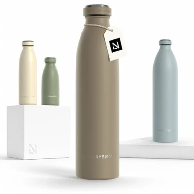 Abbildung von LARS NYSØM Edelstahl Trinkflasche 350ml, 500ml, 750ml, 1L, 1 5 liter Thermosflasche Kohlensäure geeignet Auslaufsichere Wasserflasche für Sport, Outdoor, Schule (Taupe Brown, 750ml)