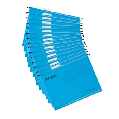 Abbildung von Esselte A4 Hängeregister aus verstärktem Karton, 15er Set, Mappe stabilem, 100% recyceltem mit Taben, für Akten und Unterlagen in Büro, Schule, Home Office, blau, 628806
