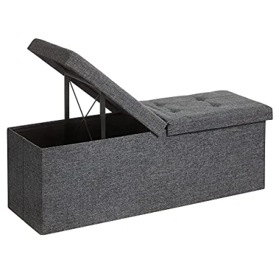 Abbildung von SONGMICS Sitzbank mit Stauraum, klappbare Sitztruhe, Aufbewahrungsbox, 38 x 110 cm, Deckel klappbar, bis 300 kg belastbar, für Flur, Wohnzimmer, Schlafzimmer, schiefergrau LSF76GYZ