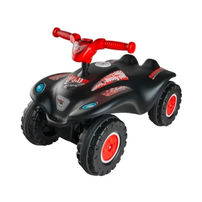 Abbildung von BIG Bobby Car Quad Racing (schwarz rot) Kinder Rutschauto ab 3 Jahre mit Lenker, Hupe und Offroad Reifen, Auto für Mädchen Jungen von 7 (max. 50 kg)