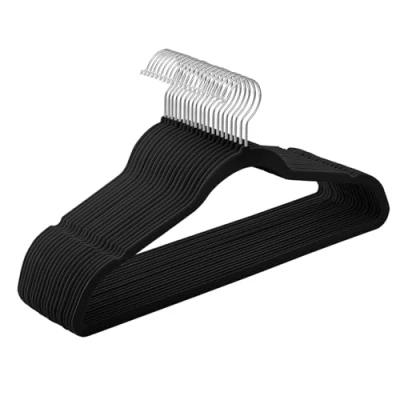 Abbildung von SONGMICS Kleiderbügel Samt, 20er Set, Bügel, Jackenbügel, 41,5 cm breit, Anzugbügel, dünn, gut belastbar, um 360 drehbarer Haken, für Mäntel, Hemden und Anzüge, schwarz CRF026B20