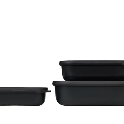 Abbildung von Mepal Multischale Cirqula Rectangular 3 teiliges Set Vorratsdosen mit Deckel Geignet als Aufbewahrungsbox, Kuhlschrank, Gefrierschrank &amp; Mikrowellengeschirr 500, 1000 2000 ml Nordic Black