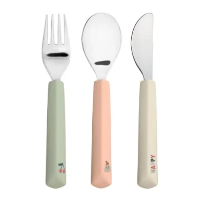 Abbildung von LÄSSIG Kinderbesteck Set 3 teilig Gabel, Löffel, Messer Edelstahl Silikongriff/Cutlery with Silicone Handle Happy Fruits Cherry