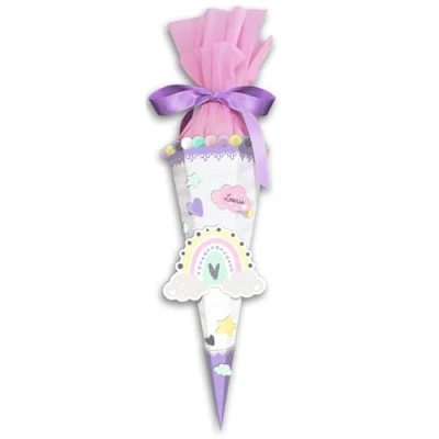 Abbildung von Ursus 9890004 Schultüten Bastelset Easy Line mini Regenbogen, Lila, 6 eckig, vorgestanzte 3D Colorwellpappe, 41 cm, Durchmesser ca. 15 zum Basteln einer individuellen Zuckertüte