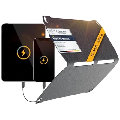 Abbildung von Sunnybag SUNBOOSTER 14 Tragbares Solarladegerät mit Watt Faltbar, effizient, wasserfest 2 USB Ausgänge Handy, Tablet, Powerbank unterwegs Laden Für Outdoor, Wandern, Camping, Reisen