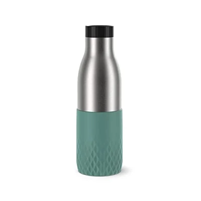 Abbildung von Emsa N31106 Bludrop Sleeve Trinkflasche 0,5 Liter 100 % dicht Quick Press Verschluss Ergonomischer 360 Trinkgenuss 12h warm, 24h kühl spülmaschinenfest Edelstahl Petrol
