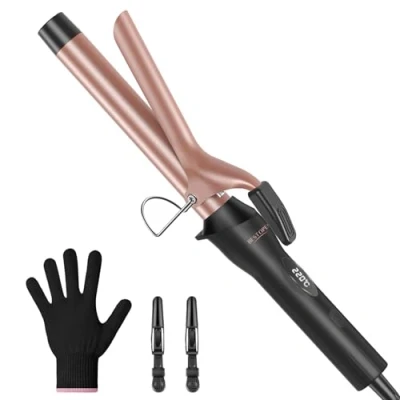 Abbildung von BESTOPE PRO 25mm Lockenstab, Keramik Welleneisen für Haare mit Negativen Ionen, 8 Einstellbaren Temperaturen, 30S Schnelles Aufheizen, 60Min Auto Abschaltung, Handschuh, 2 Klammern, Roségold
