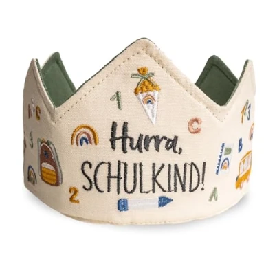 Abbildung von Papierdrachen Schulkind Krone hochwertig Bestickt in tollen Pastelltönen Hurra, Schulkind! Anpassbare Schnürung zweifarbig Perfekt für den Schulanfang
