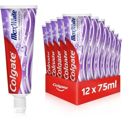 Abbildung von Colgate Zahnpasta Max White Sparkle Diamonds 12x75 ml ideale Zahnaufhellung für glattere und weißere Zähne stellt das natürliche Zahnweiß wieder her erfrischt den Atem anhaltend