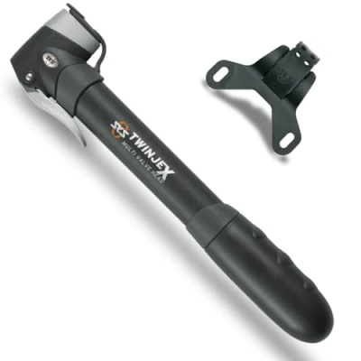 Abbildung von SKS GERMANY TWINJEX Minipumpe, Luftpumpe Fahrrad mit Pumpenhalter (Kunststoff, Ventilanschluss: AV, SV, DV und MULTI VALVE, max. Druck: 10 bar / 144 PSI, Staubschutzkappe, Teleskopfunktion), schwarz