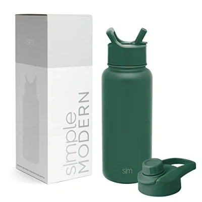 Abbildung von SIMPLE MODERN Wasserflasche mit Trinkhalm Kippverschluss Isolierte EdelstahlThermoskanne für den Sport Fitnessstudio Summit Sammlung 1L Forest