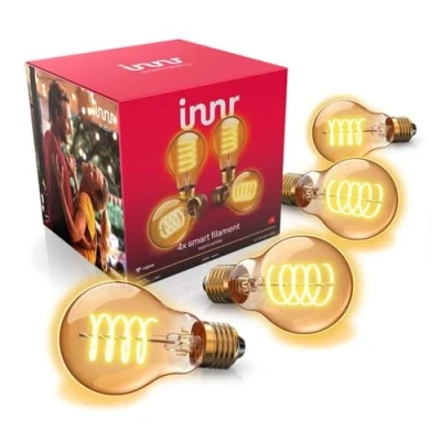 Abbildung von innr Zigbee E27 Smart Lampe, funktioniert mit Alexa und Hue* (Bridge erforderlich), Filament LED Glühbirne, Warmweiß, Dimmbar, Home 550lm, 4 Pack