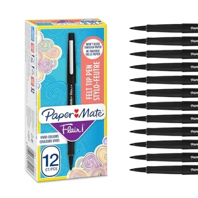 Abbildung von Paper Mate Flair Filzstifte mittlere Spitze (0,7 mm) Schwarz 12 Stück