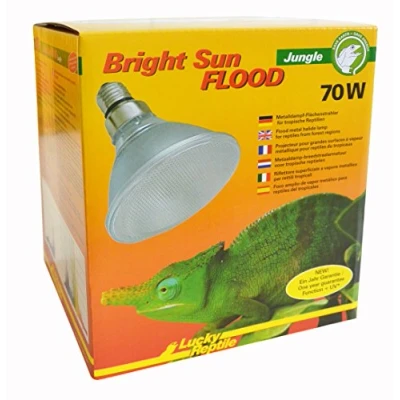 Abbildung von Lucky Reptile Bright Sun Flood Jungle 70 W Metalldampflampe für E27 Fassungen Terrarium Lampe mit Tageslichtspektrum Wärmelampe UVA &amp; UVB Strahlung UV tropische Reptilien, 1 Stück (1er Pack)
