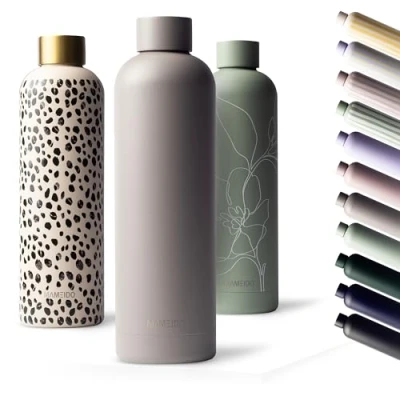 Abbildung von MAMEIDO Trinkflasche Edelstahl 500ml, 750ml &amp; 1l auslaufsichere Thermosflasche, Kohlensäure geeignet, BPA frei, Isolierflasche 12h heiß 24h kalt (Taupe Grey, 0,5l)