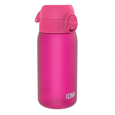Abbildung von Ion8 Kinder Trinkflasche, 350ml, Auslaufsicher, Einhandöffnung, Sichere Verriegelung, Spülmaschinenfest, BPA frei, Tragegriff, Klappdeckel, Leicht zu Reinigen, Klimaneutral, Rosa