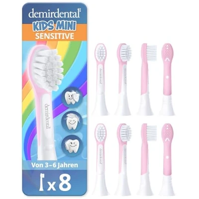 Abbildung von demirdental Ersatzbürsten für Kinder passend Philips Sonicare Kids, Compact Mini geeignet 3 6 Jahre, entspricht HX6034 HX6038, Rosa, 8er Set