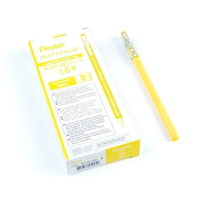 Abbildung von Pentel K110 VGX Mattehop Gel Tintenroller mit hochdeckender Tinte in mattem Finish, Modell Kappe, 1VE=12 Stück, gelb