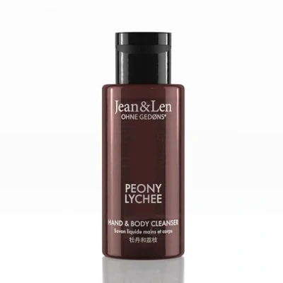 Abbildung von Jean &amp; Len Mini Hand Body Cleanser Peony Lychee, für ein duftendes Reinigungserlebnis, Körper Handseife in einer hochwertigen Flasche, ideal Reisen, romantisch floraler Duft, vegan, 50 ml