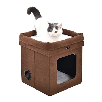 Abbildung von Amazon Basics Faltbares Katzenhaus, Braun, 38 x 43 cm
