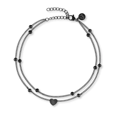 Abbildung von GD GOOD.designs Fußkettchen Herz Schwarz für Damen Wasserfest I Mehrreihige Fußkette Verstellbar Filigraner schwarzem Edelstahl Fußschmuck