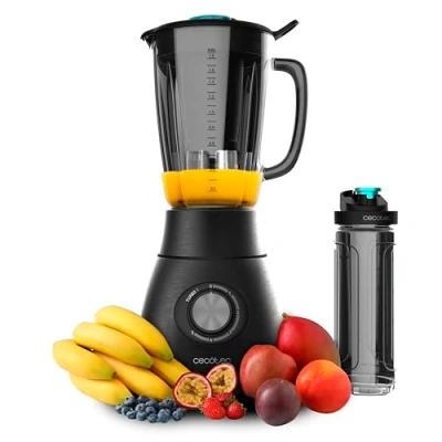 Abbildung von Cecotec Standmixer Power Black Titanium 2500MAX Go. 2500 W maximale Leistung, 6 Klingen mit schwarzer Titanbeschichtung, hitzebeständiger 1,8L Krug, 5 Geschwindigkeiten, inklusive Trinkflasche