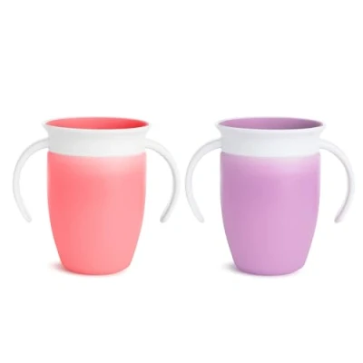 Abbildung von Munchkin Miracle 360 Sippy Cup, Trainer Toddler BPA Free Baby &amp; Cups w.Handles, Non Spill Dishwasher Safe Leakproof Childrens 6+ Months 7oz/207ml, 2 Pack,Pink/Purple