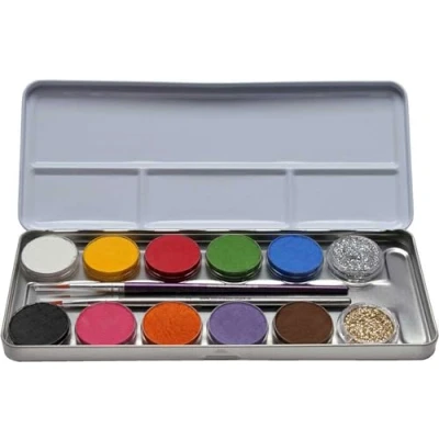 Abbildung von EULENSPIEGEL Schminkpalette 10 Farben 2x Glitzer Pinsel Metalletui