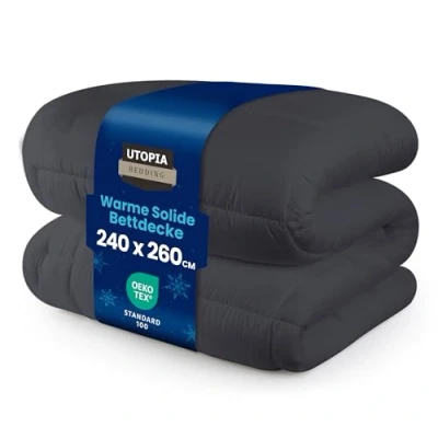 Abbildung von Utopia Bedding Bettdecke 240 x 260 cm, Ganzjahresdecke 370 GSM Füllung, atmungsaktive Schlafdecke, Steppdecke, Super Weiche Kuschelige (Grau)