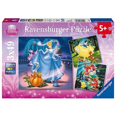 Abbildung von Ravensburger Kinderpuzzle 09339 Schneewittchen, Aschenputtel, Arielle Puzzle für Kinder ab 5 Jahren, Disney mit 3x49 Teilen, Teal/Turquoise Green