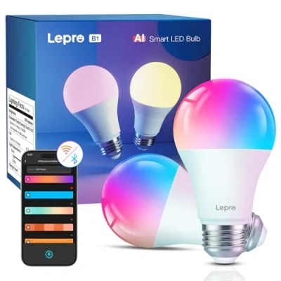 Abbildung von Lepro AI Smart Glühbirne B1, E27 8.5W 806lm Dimmbar, KI Lichtdesign Assistent, Sprachsteuerung/Musik Sync, WiFi &amp; Bluetooth Bulb, Kompatibel mit Alexa/Google Assistant, 2 Stück