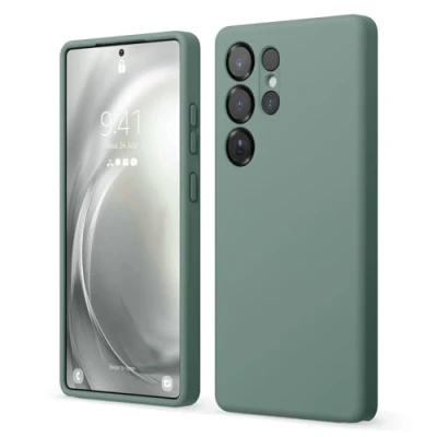 Abbildung von elago Kompatibel mit Samsung Galaxy S25 Ultra Hülle, Flüssige Silikonhülle, Vollständige Schutzabdeckung, Stoßfest, Schlanke Handyhülle, Kratzfeste Weiche Mikrofaser Auskleidung, 6,8 Zoll (Nachtgrün)