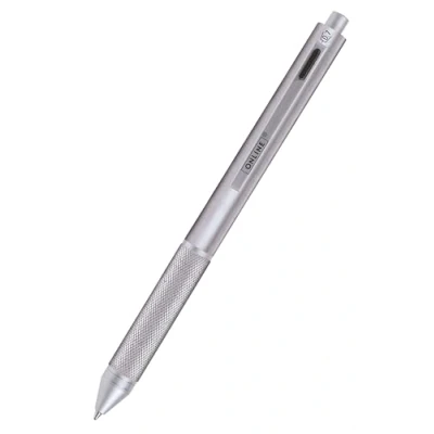Abbildung von Online Multipen 4 in 1 Kugelschreiber &amp; Bleistift Multifunktionsstift Metall I vier Minen 3 blau, schwarz und rot, Druckbleistift Mine inkl. Radiergummi, Farbe silber