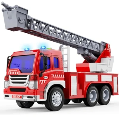 Abbildung von GizmoVine Feuerwehrauto, Reibung Angetrieben Maßstab 1/16 Feuerwehr Auto Spielzeug mit Lichtern und Tönen Feuerwehrauto groß, Kinderspielzeug ab 2 3 Jahre Jungen Mädchen