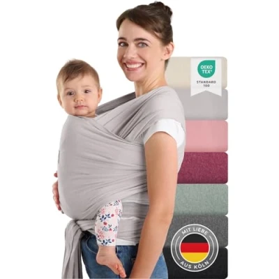 Abbildung von Laleni Tragetuch Baby neugeboren bis 15 kg aus weicher Baumwolle Babytrage Neugeborene ab Geburt OEKO TEX zertifiziertes Kleinkind Wickeltuch 5,10 m Länge Wrap in Hellgrau