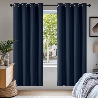 Abbildung von Deconovo Verdunkelungsgardinen mit Kälteschutz Vorhang Blickdicht Kälteschutzvorhang Blickdicht, 180x140cm(HöhexBreite), Dunkelblau, 2er Set