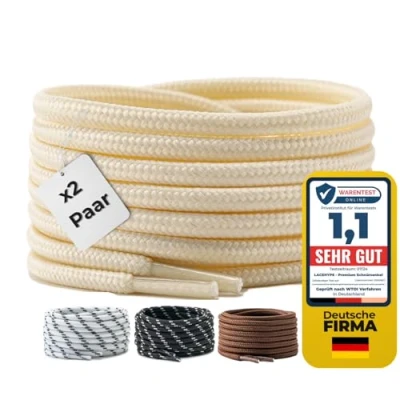 Abbildung von LaceHype 2 Paar Premium Runde Schnürsenkel [ Ø4,5 mm ] Polyester für Arbeitsschuhe, Stiefel, Outdoorschuhe und Sportschuhe reißfeste Schuhbänder (Beige, 130cm)