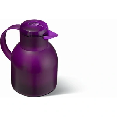 Abbildung von Emsa Samba Isolierkanne 505490 1 Liter Quick Press Verschluss 100% dicht 12h heiß, 24h kalt Aubergine Transluzent