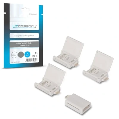 Abbildung von Litcessory 6 POLIG auf Gekürztes Ende Verbinder für Philips Hue Lightstrip Plus (4 Stück, Weiß MIKRO V4)