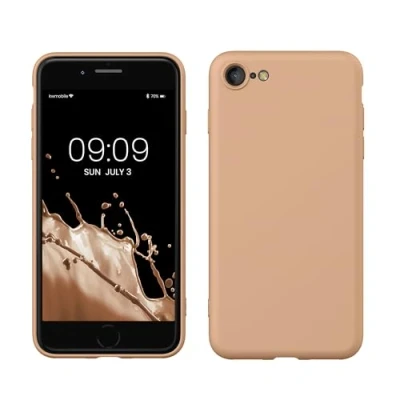 Abbildung von kwmobile Hülle kompatibel mit Apple iPhone SE (2022) / (2020) 8 7 gummierte TPU Silikon Handyhülle Schutzhülle für kabelloses Laden Case in Macchiato