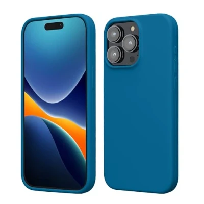 Abbildung von kwmobile Hülle für das iPhone 15 Pro Max Silikon Handy Case stoßfeste Handyhülle mit weicher Oberfläche Karibikblau