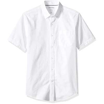 Abbildung von Amazon Essentials Herren Kurzärmeliges Oxford Hemd mit Brusttasche, Schmale Passform, Weiß, M